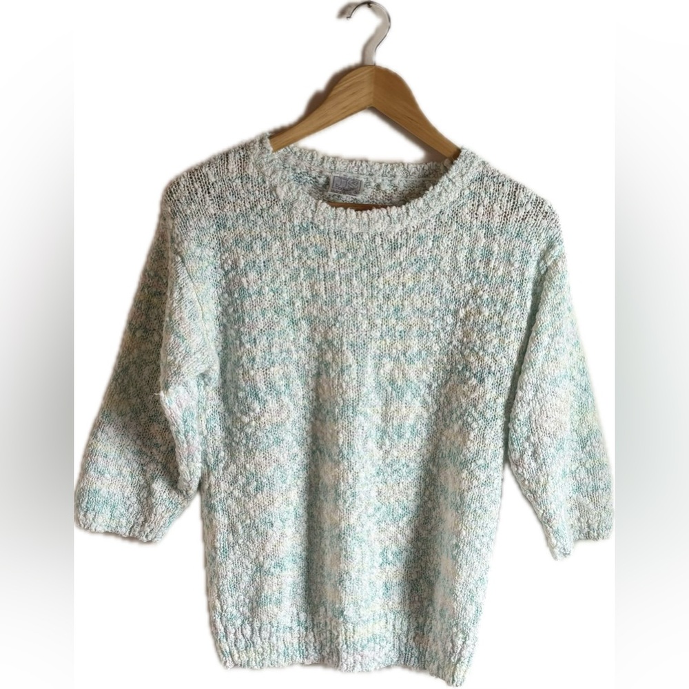 Vintage Pastel JS Fashion Heathered Short-Sleeve Popcorn Sweater